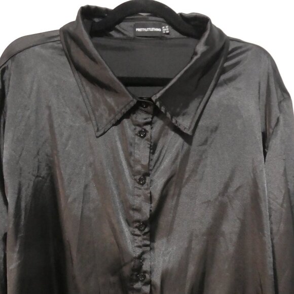 PRETTYLITTLETHING | size 18 | Elegant Black Satin Button-Up Top - Picture 1 of 14